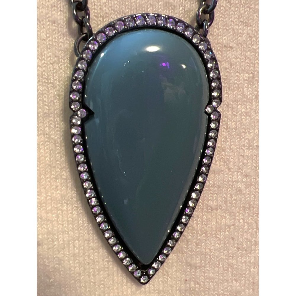 Charming Charlie Blue Tear Drop Rhinestone Necklace -- 30"